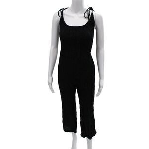 Meg Shop Womens Jumpsuit Black Linen Sleeveless Scoop Neck Size XS